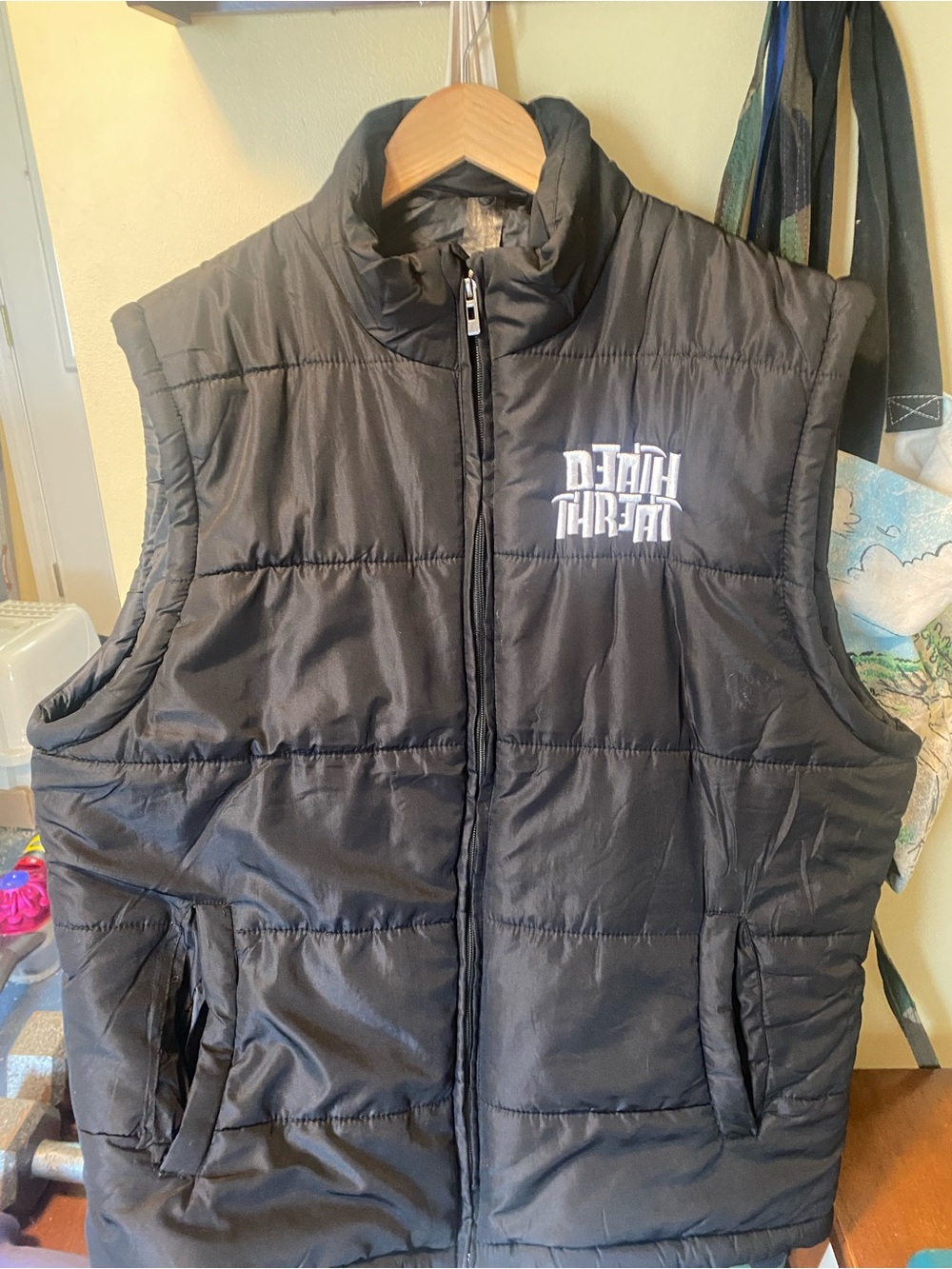 burnside Death Threat Quilted Puffer Vest with White Logo 3XL